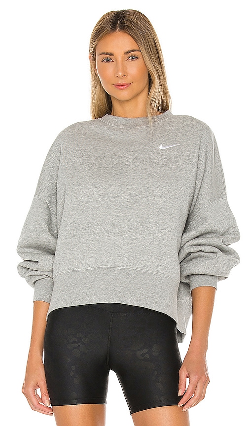 NSW Crew Fleece Trend Sweatshirt in Dark Grey Heather & White