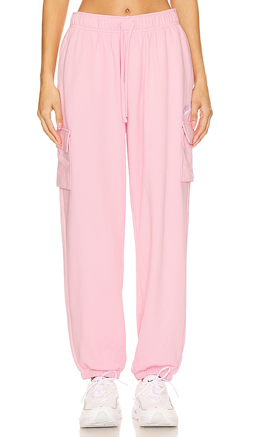 Nike Club Fleece Cargo Sweatpants in Medium Soft Pink & White