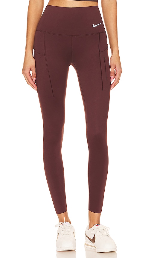 Nike Firm-support High-waisted Leggings With Pockets in Chocolate.