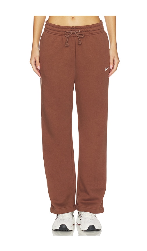 Nike Phoenix Fleece Mid Rise Open Hem Pant In Brown