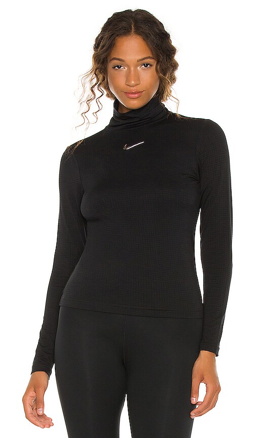 Nike Swoosh Long Sleeve T-shirt In Black With Mock Roll Neck In Black