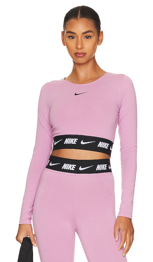 stopcontact Of later Pebish Nike NSW Crop Tape Top in Orchid & Black | REVOLVE