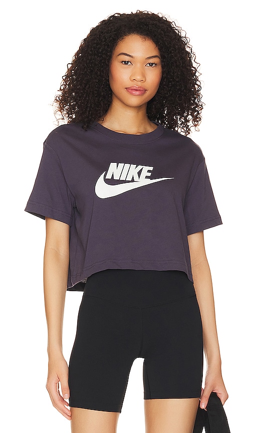 Nike Sportswear Essential Cropped Logo T Shirt In Purple