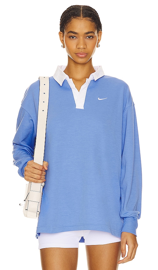 Nike Essential Oversized Long Sleeve Polo in Polar & White | REVOLVE