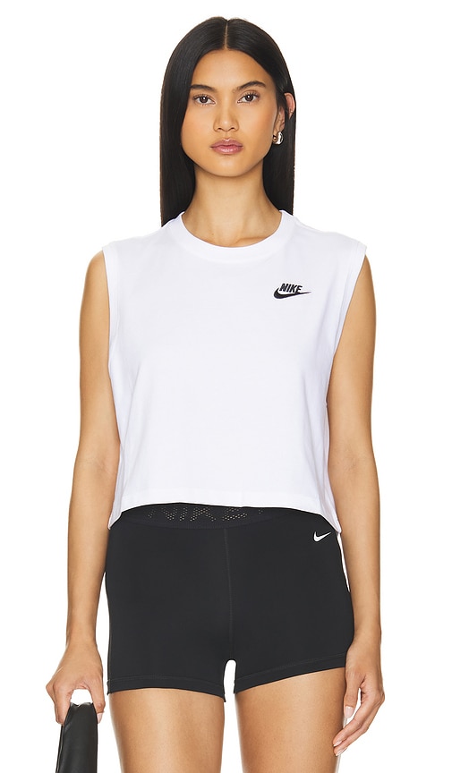 Nike Club Cropped Sleeveless T-shirt In White