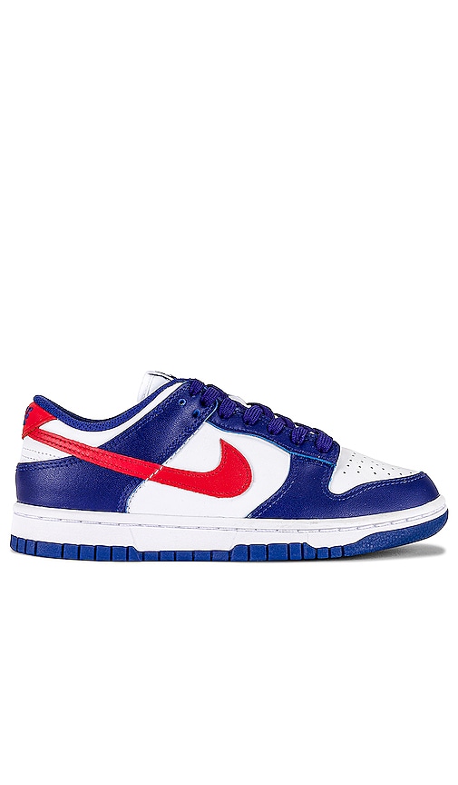 Nike Dunk Low Sneaker in White, Universal Red, & Deep Royal Blue