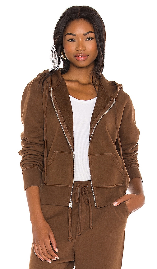 NILI LOTAN Callie Zip Up Hoodie in Brown