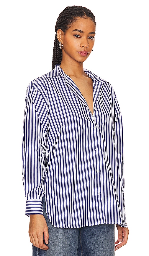 Shop Nili Lotan Yorke Shirt In Large Dark Navy & White Stripes