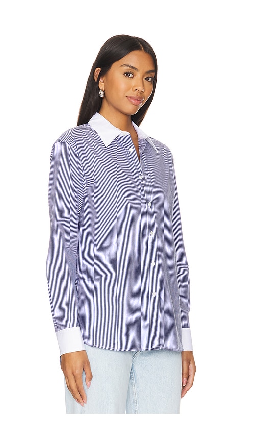 Shop Nili Lotan Raphael With Combo Shirt In Navy Stripe & White