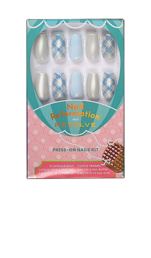 Nail Reformation x REVOLVE Cloud Plaid Press On Nails in Baby Blue.
