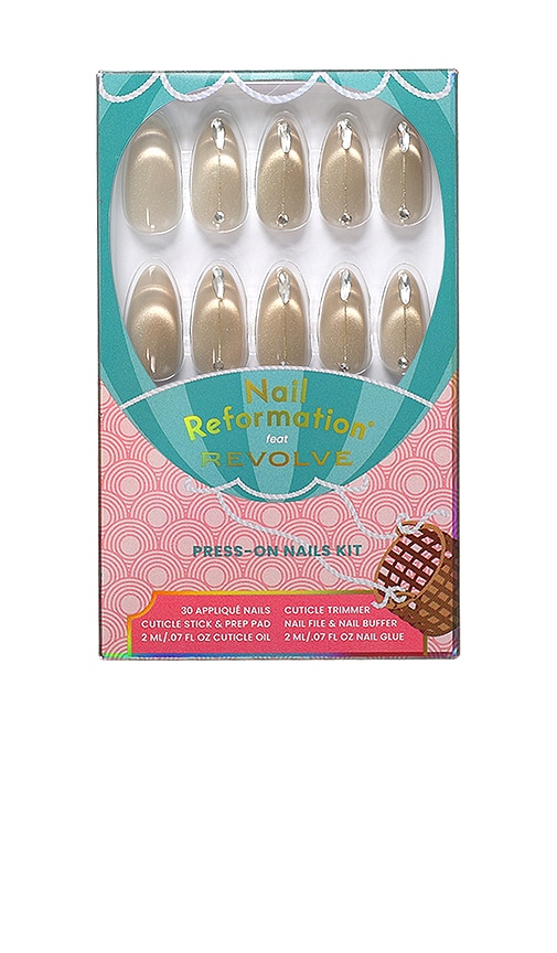 Nail Reformation x REVOLVE Solar Halo Press On Nails in Metallic Gold.