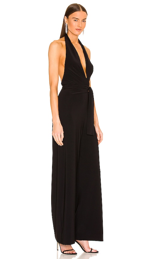 Shop Norma Kamali Halter Wrap Straight Leg Jumpsuit In Black