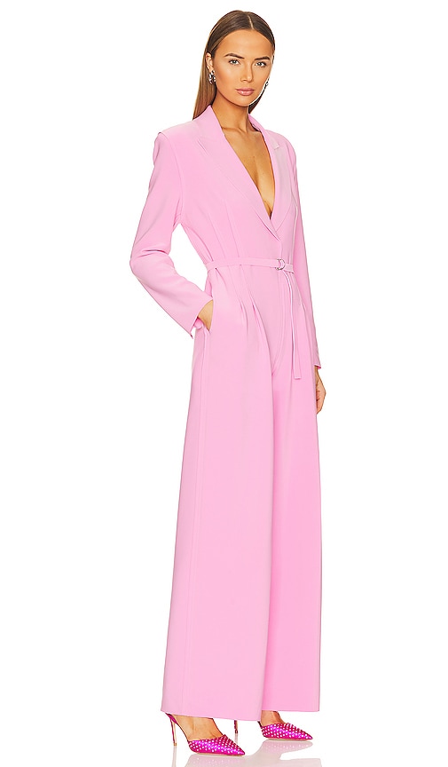Shop Norma Kamali Single Breasted Straight Leg Jumpsuit In Pink