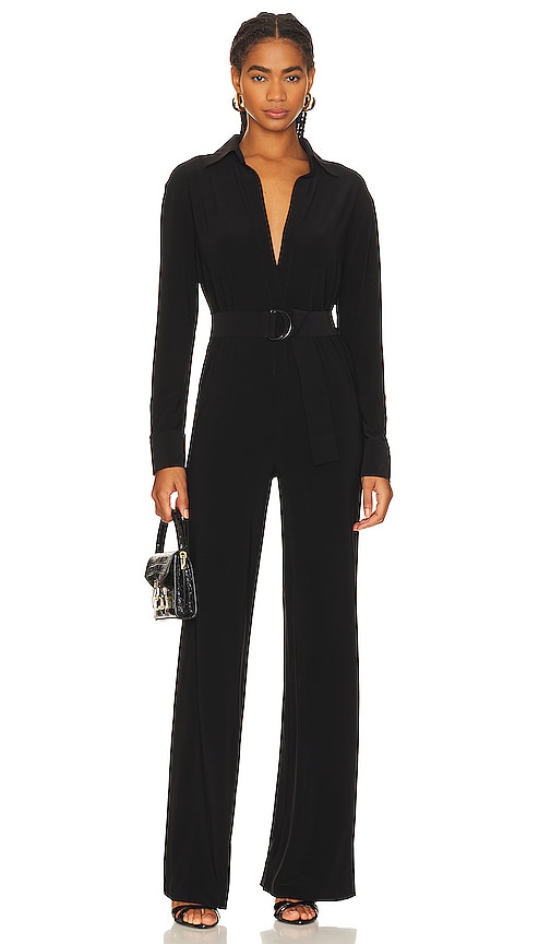 Norma Kamali Shirt Straight Leg Jumpsuit With Collar Stand in Black ...