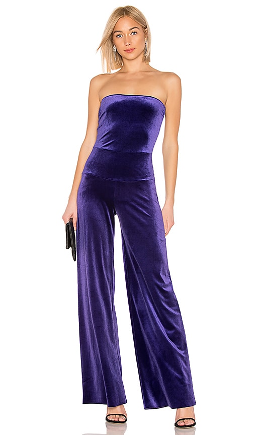 strapless velvet jumpsuit