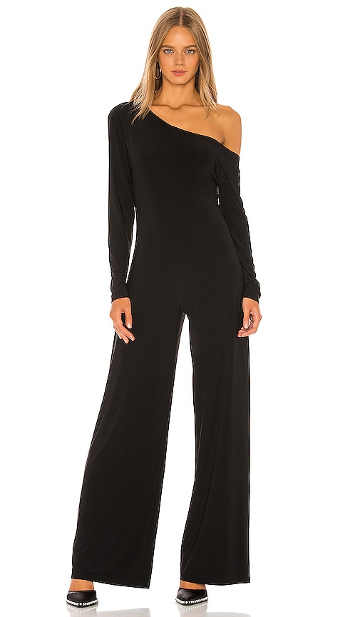 Norma Kamali Long Sleeve Drop Shoulder Jumpsuit in Black | REVOLVE