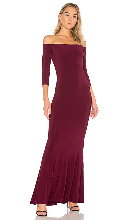 Norma Kamali x REVOLVE Off the Shoulder Fishtail Gown in Plum | REVOLVE