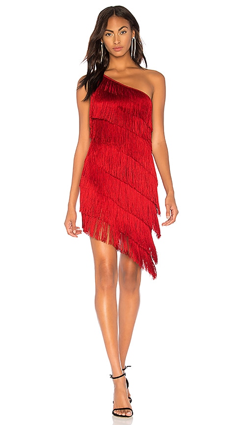 Norma Kamali Fringe One Shoulder Dress in Red | REVOLVE