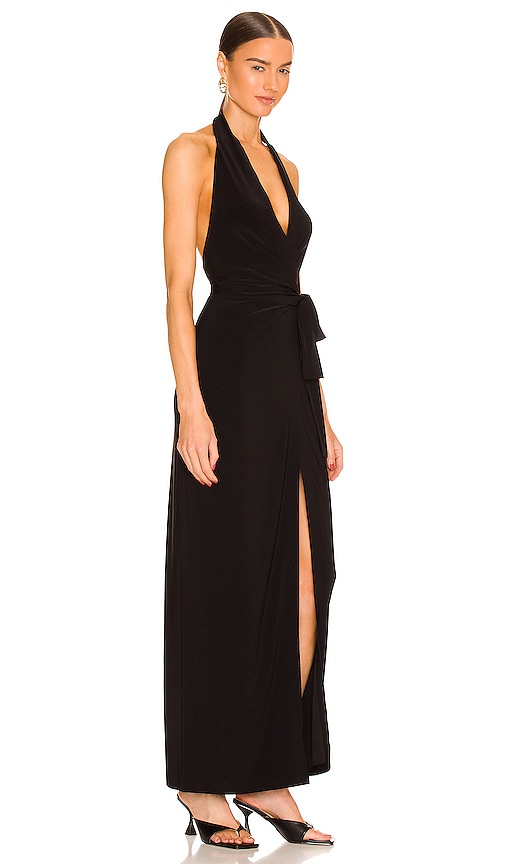 Shop Norma Kamali Halter Wrap Straight Gown In Black