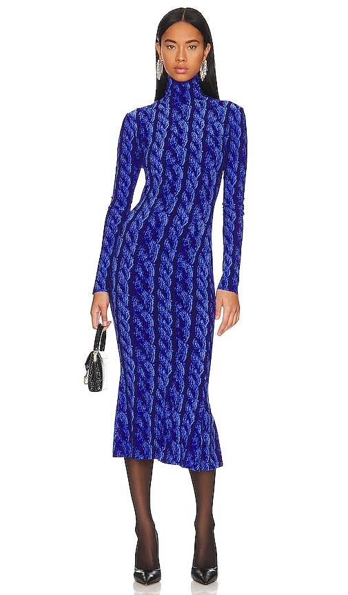 Norma Kamali Long Sleeve Midi Fishtail Dress in Blue