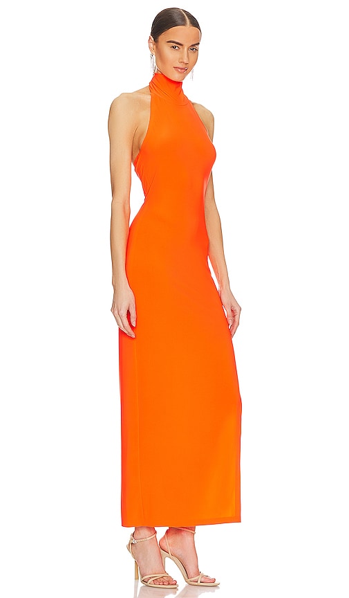 Shop Norma Kamali Halter Turtleneck Gown In Orange