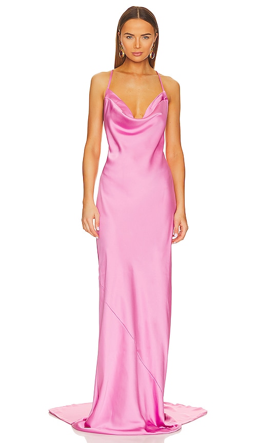 Shop Norma Kamali Cross Back Bias Gown In Pink