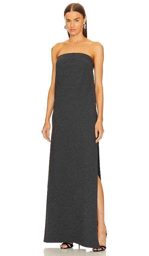 Norma Kamali Strapless Tailored Terry Side Slit Gown in Dark