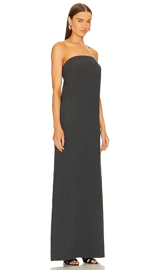 Shop Norma Kamali Strapless Tailored Terry Side Slit Gown In Charcoal
