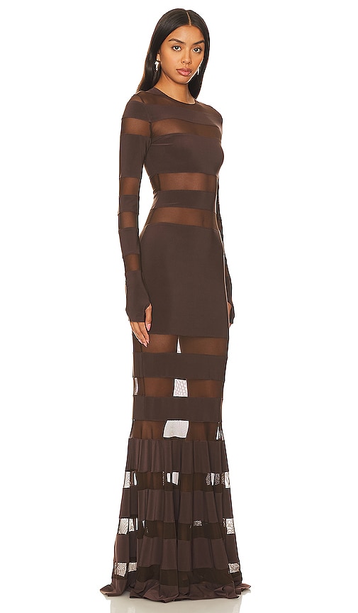 Shop Norma Kamali Spliced Dress Fishtail Gown In Chocolate