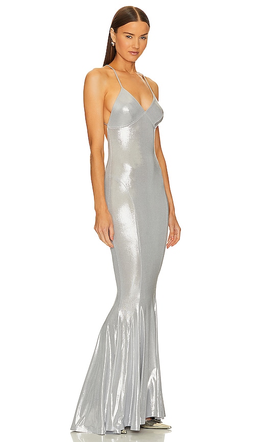 Shop Norma Kamali Low Back Slip Fishtail Gown In Silver