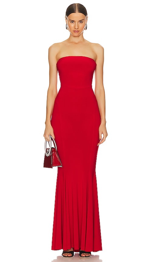 Norma Kamali X REVOLVE Low Back Slip Mermaid Fishtail Gown in Red