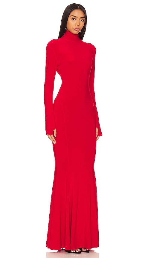 Shop Norma Kamali X Revolve Turtle Fishtail Gown In Tiger Red
