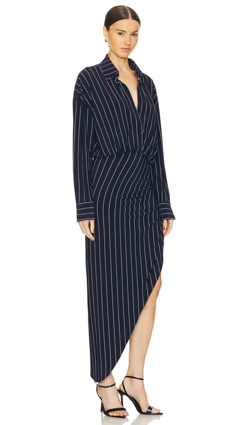 Shop Norma Kamali Oversized Boyfriend Shirt Side Drape Gown In Navy