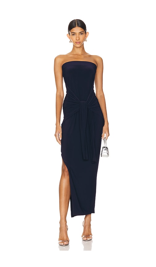Norma Kamali Strapless All in One Side Slit Gown in True Navy
