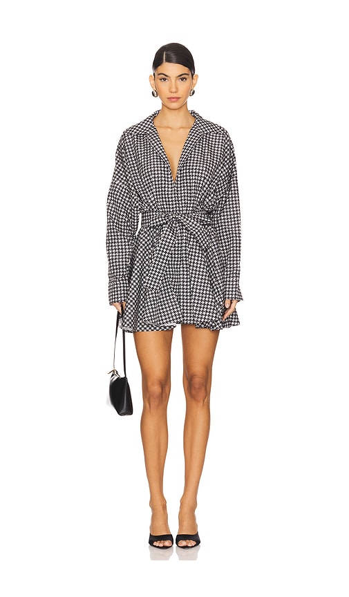 Norma Kamali Oversized Shirt Flared Mini Dress In Large Houndstooth