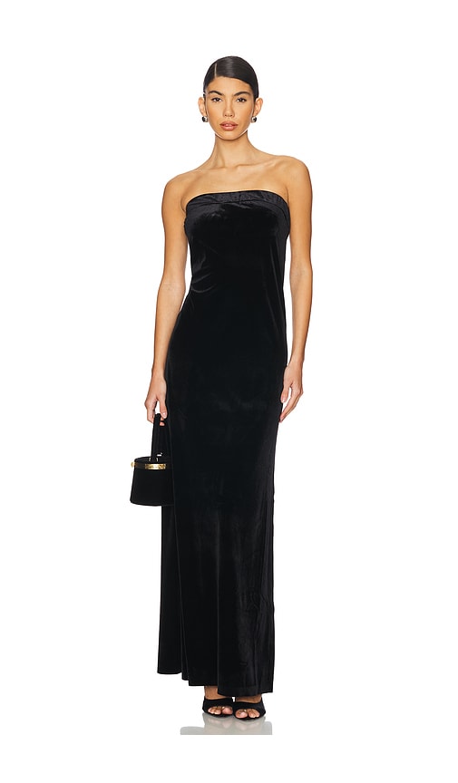 Norma Kamali Strapless Tailored Velvet Side Slit Gown In 블랙