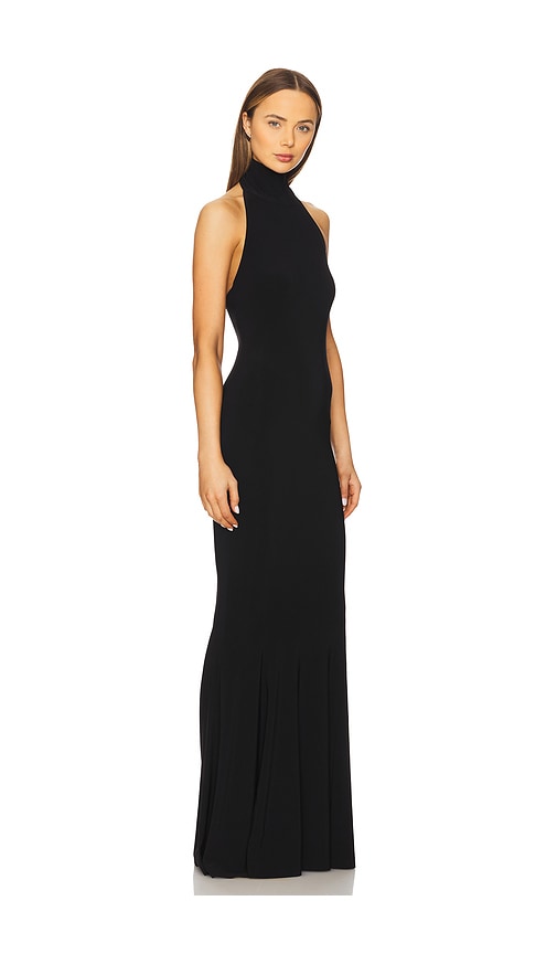 Norma Kamali Halter Turtleneck Side Slit Gown In 블랙