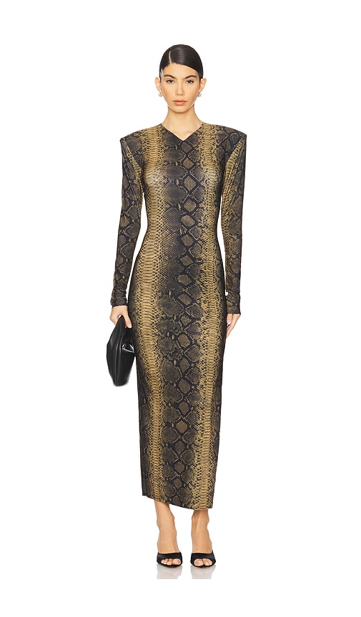 Norma Kamali Brown Slim Fit Long Python Effect Dress In Python