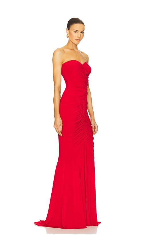 Norma Kamali X Revolve Strapless Shirred Front Fishtail Gown In Tiger Red