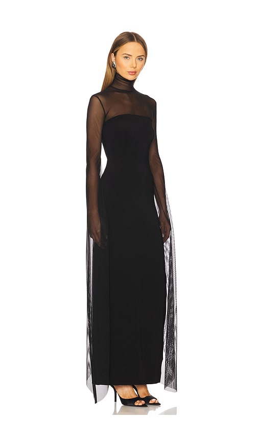 Norma Kamali Ribbon Sleeve Turtleneck Side Slit Gown In 黑色