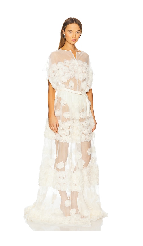 Norma Kamali Super Os Sleeveless Bf Flared Gown In 奶油色