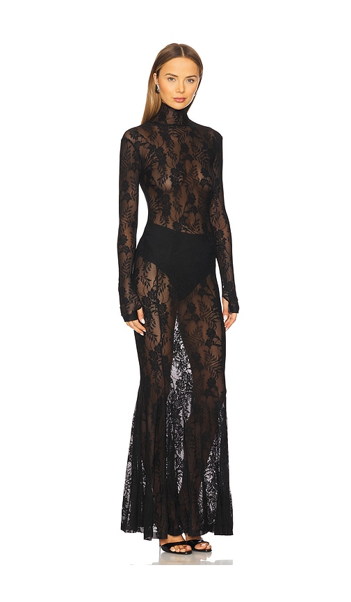 Norma Kamali Long Sleeve Turtle Fishtail Gown In 黑色