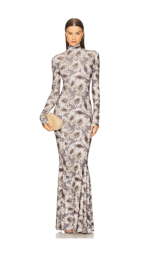 Long Sleeve Turtleneck Fishtail Gown in Grey. - size S (also in M, XS)