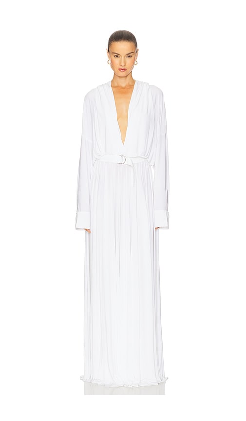 Hooded Super Oversized NK Shirt Flared Gown in White. - size S (also in L, M, XS)