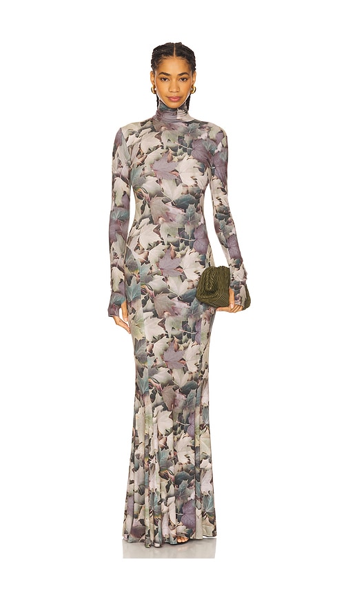 Norma Kamali Long Sleeve Turtleneck Fishtail Gown In Gray