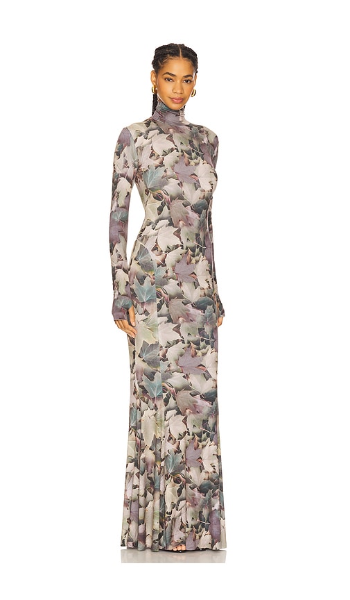 Norma Kamali Long Sleeve Turtleneck Fishtail Gown In Gray