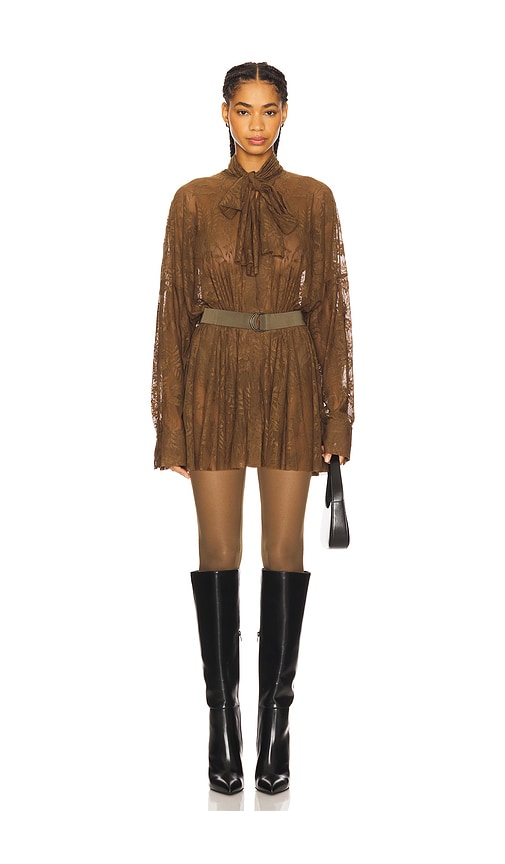 Norma Kamali X Revolve X Revolve Super Oversized Boyfriend Shirt Flared Mini Dress In Brown