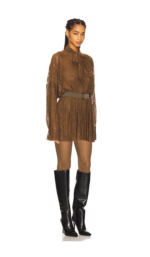 Norma Kamali X Revolve X Revolve Super Oversized Boyfriend Shirt Flared Mini Dress In Brown