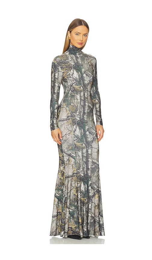 Norma Kamali Long Sleeve Turtleneck Fishtail Gown In Multi