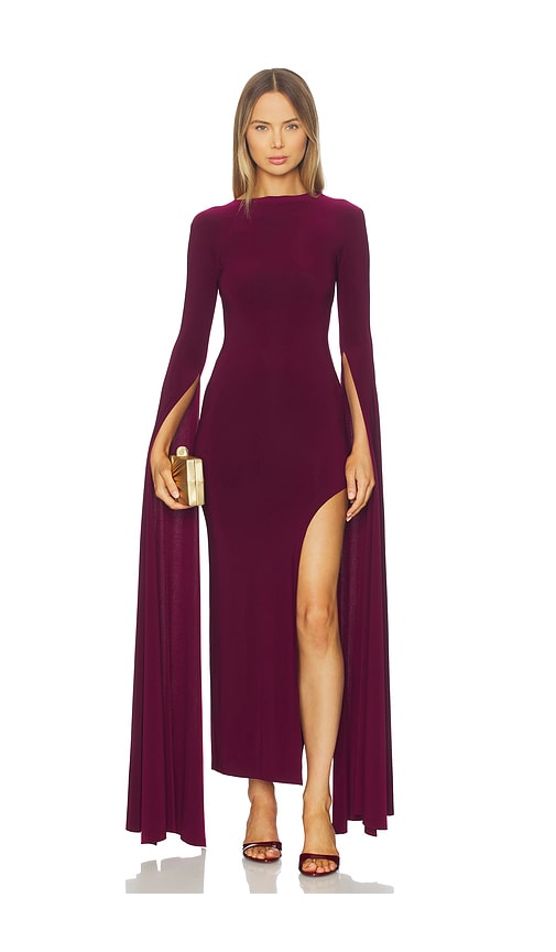 Norma Kamali Open Back Ribbon Sleeve Wide Slit Gown